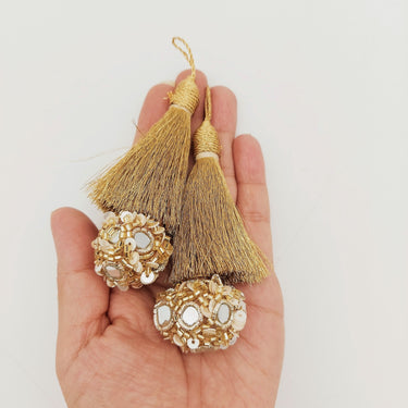 Gold Sequins And Mirror Ball Tassels Latkan, Indian Latkans, Blouse Latkan